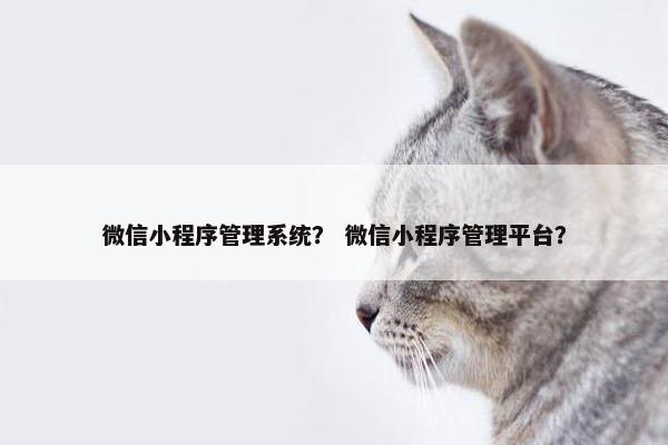 微信小程序管理系统？ 微信小程序管理平台？