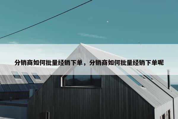 分销商如何批量经销下单，分销商如何批量经销下单呢