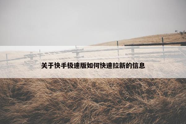 关于快手极速版如何快速拉新的信息