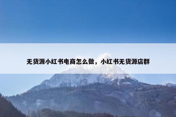 无货源小红书电商怎么做，小红书无货源店群