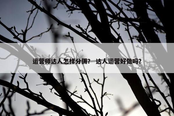 运营师达人怎样分佣？ 达人运营好做吗？