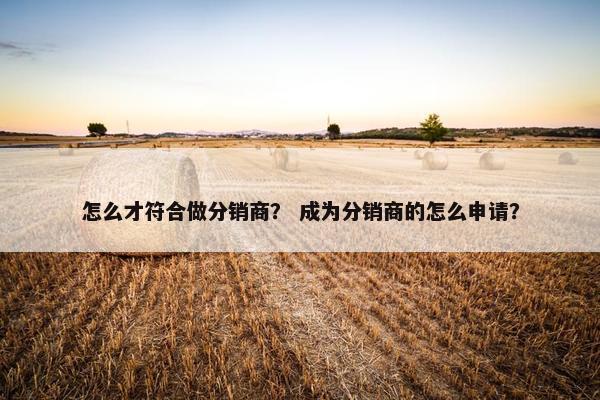 怎么才符合做分销商？ 成为分销商的怎么申请？