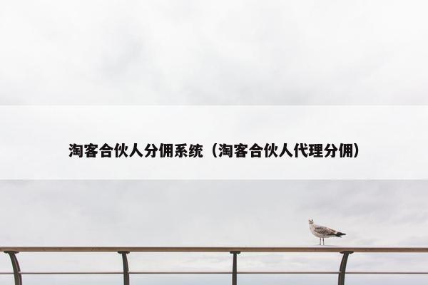 淘客合伙人分佣系统（淘客合伙人代理分佣）