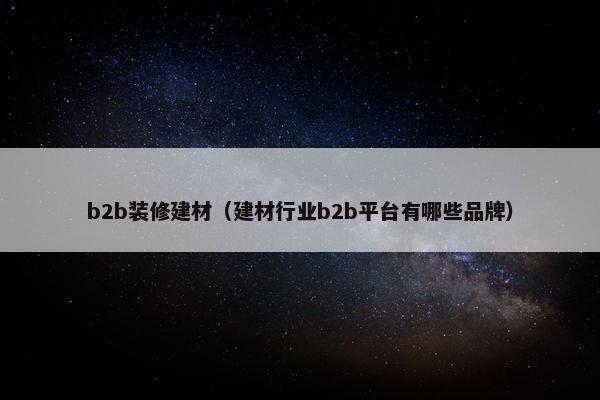 b2b装修建材（建材行业b2b平台有哪些品牌）