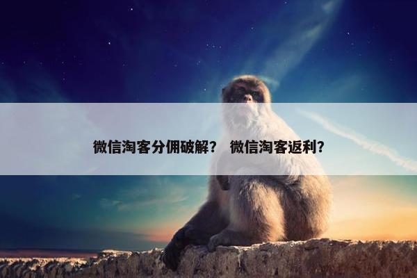 微信淘客分佣破解？ 微信淘客返利？