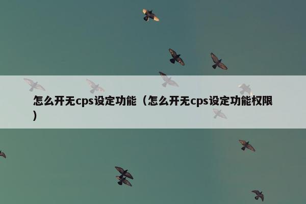 怎么开无cps设定功能（怎么开无cps设定功能权限）