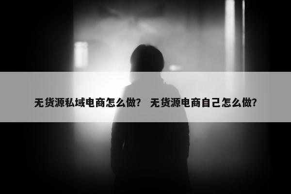 无货源私域电商怎么做？ 无货源电商自己怎么做？