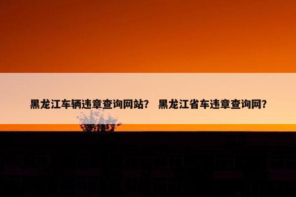 黑龙江车辆违章查询网站？ 黑龙江省车违章查询网？