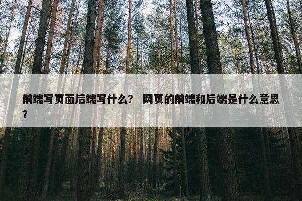 前端写页面后端写什么？ 网页的前端和后端是什么意思？