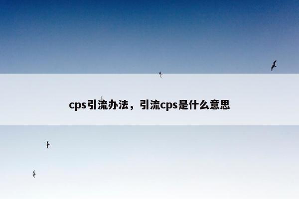 cps引流办法,引流cps是什么意思