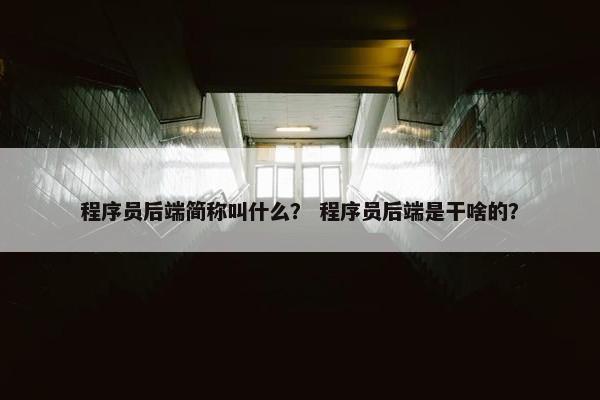 程序员后端简称叫什么? 程序员后端是干啥的?