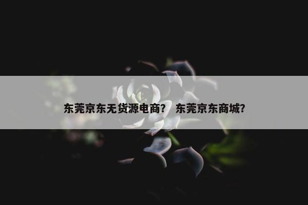 东莞京东无货源电商？ 东莞京东商城？